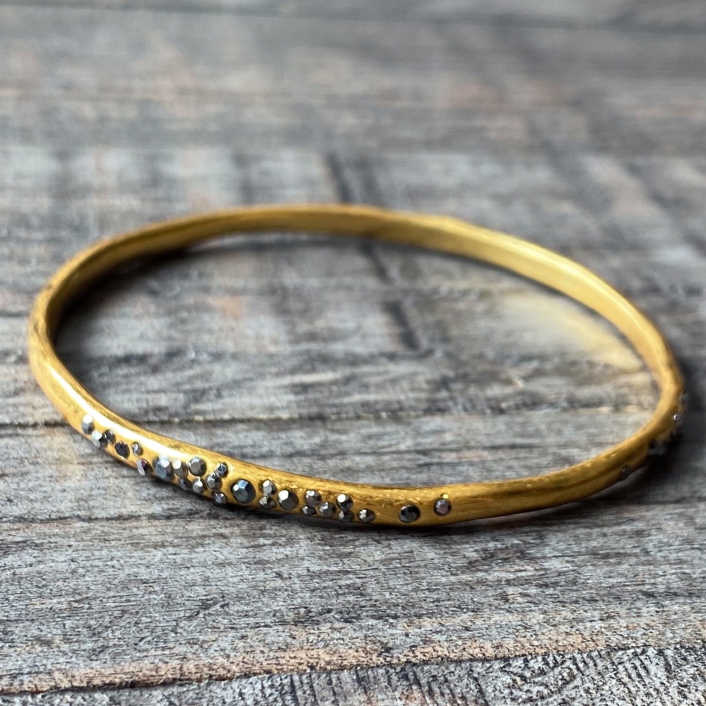 NEW Brushed Gold & Gunmetal Black Crystal Cuff Bracelet - Picture 4 of 12